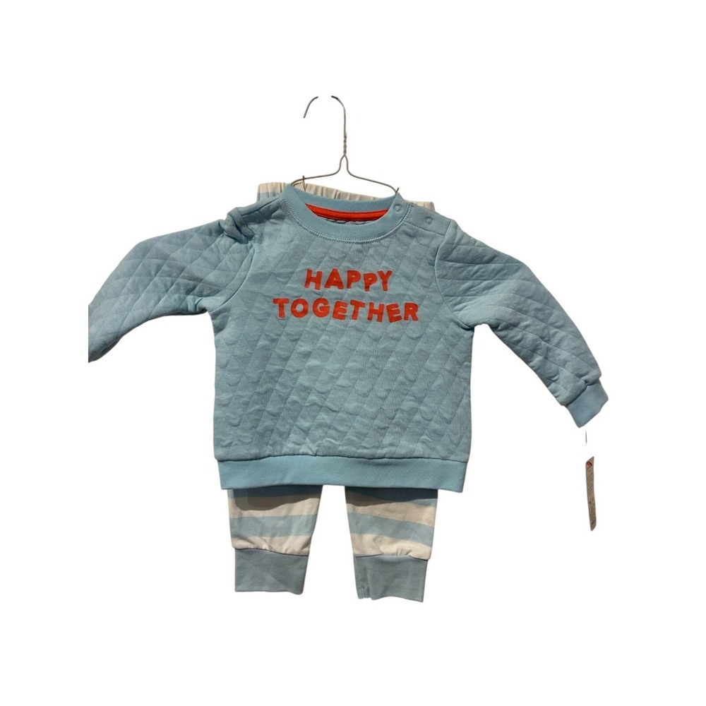 Cat and Jack Baby Boys Blue Quilted Sweatshirt and Striped Pants Set 18 Months